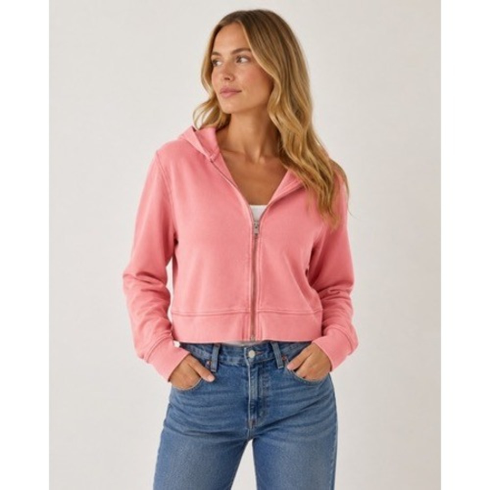 American Eagle Pink Acid Wash Cropped Zip Up‎ Hoodie Sweatshirt XL Womens